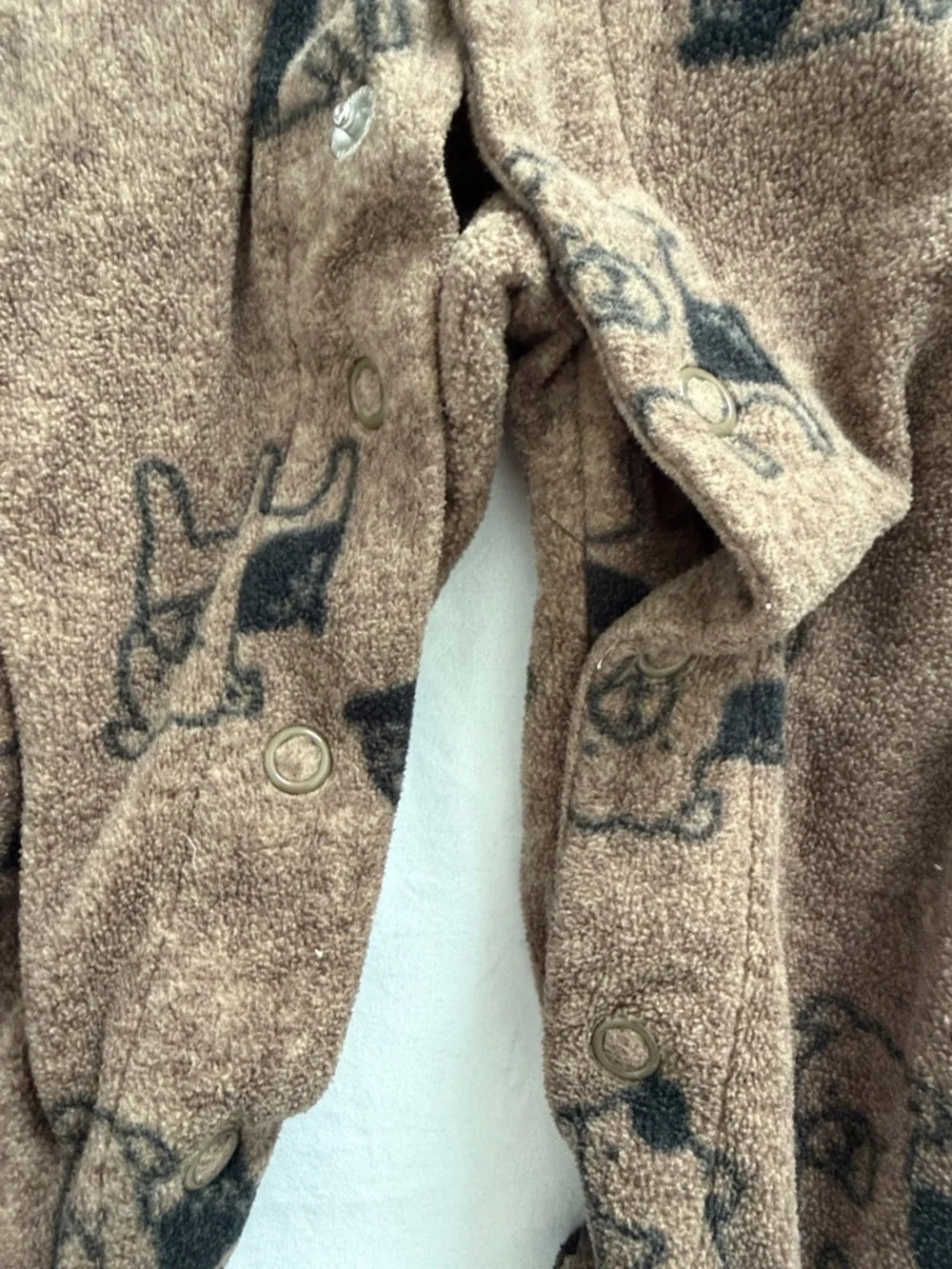 Childrens Brown Fleece Footed One-Piece with Puppy Print